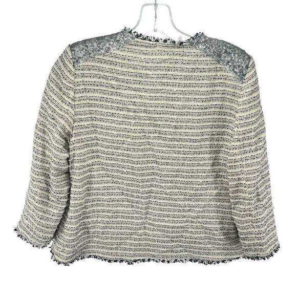 The Limited Womens Blazer Jacket Sequin Fringe Striped Lined Tan Gray Small - Picture 2 of 10